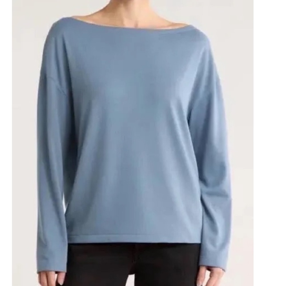 AllSaints Rita Tee Flint Stone Blue Boat Neck Long Sleeve Top Women's Large NEW